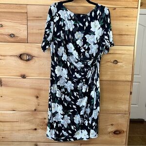 Ann Taylor Elegant Black Floral Midi Dress, Size XL
